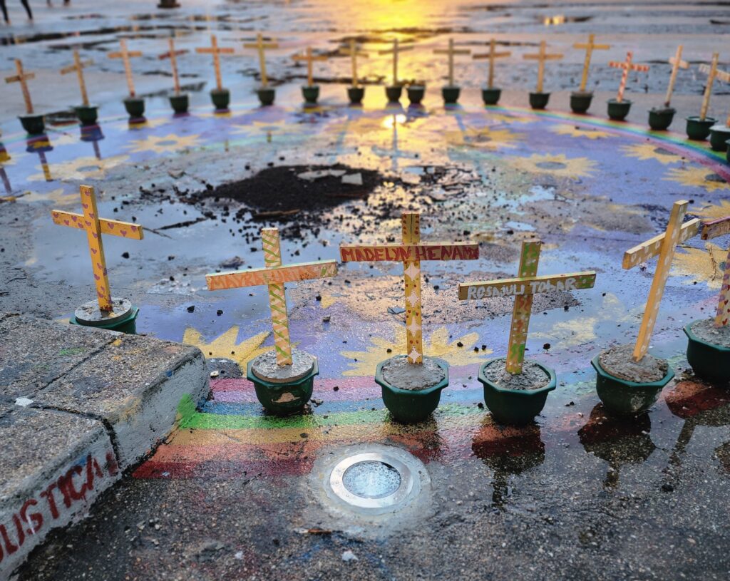 Crosses arranged in a circle in a Guatemalan town square. Do you have faith to take up your cross?