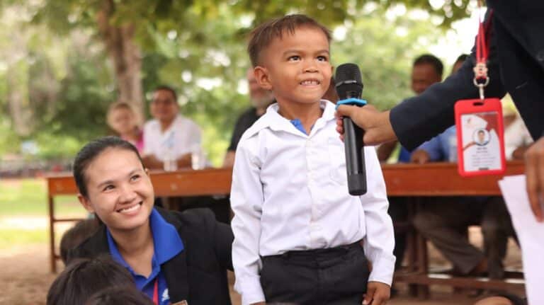 Giving the next generation of young Cambodians a voice on their future (here, quite literally, with a microphone).